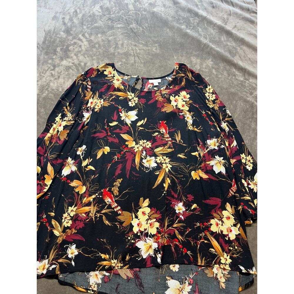 J. Jill Wearever Women’s XL Floral Tunic Top 3/4 Sleeve Shirt Black Stretch Boho
